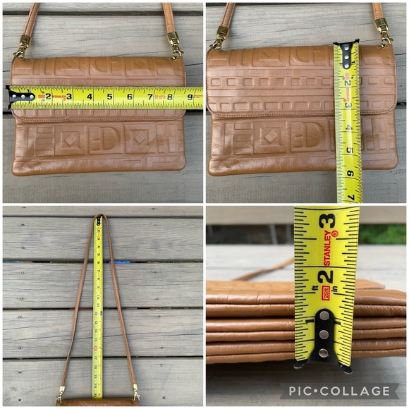 Due Fratelli tan cognac embossed leather crossbody bag purse - Picture 15 of 15